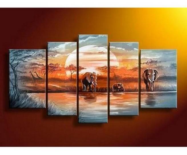 Elephant Painting, African Painting, Abstract Art, Canvas Painting, Wall Art, Large Art, Abstract Painting, Living Room Art, 5 Piece Wall Art-HomePaintingDecor