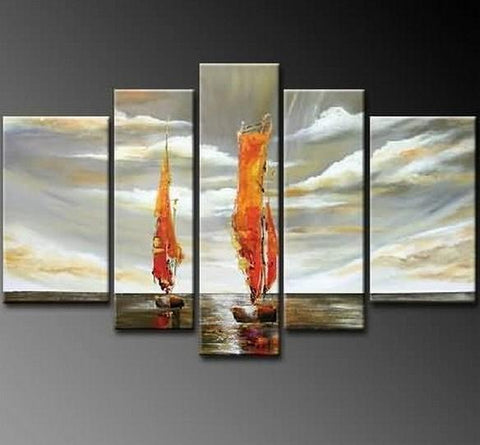 Sailing Boat art Sea, Abstract Art, Canvas Painting, Wall Art, Large Art, Abstract Painting, Living Room Art, 5 Piece Wall Art, Landscape Painting-HomePaintingDecor