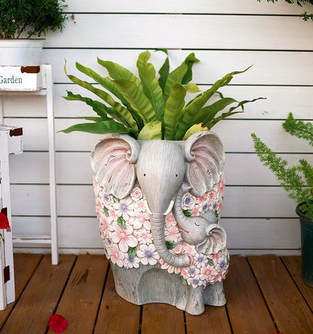 Modern Garden Flower Pot, Unique Animal Statue for Garden Ornaments, Beautiful Elephant Flowerpot, Resin Statue for Garden, Villa Outdoor Decor Gardening Ideas-HomePaintingDecor