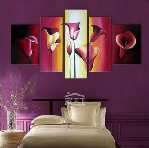 Abstract Flower Painting, Calla Lily Painting, Acrylic Flower Art, Canvas Painting for Dining Room, Abstract Painting, 5 Piece Wall Art Paintings-HomePaintingDecor