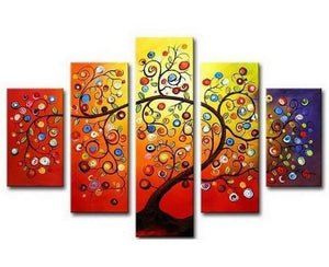 Color Tree Painting, Heavy Texture Art, Tree of Life Painting, Living Room Canvas Painting, 5 Piece Canvas Art, Large Painting on Canvas-HomePaintingDecor
