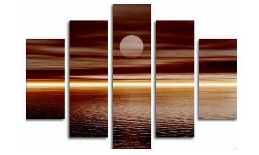 Large Canvas Art, 5 Panel Wall Art, Canvas Art Painting, Moon Rising from Sea, Ready to Hang-HomePaintingDecor