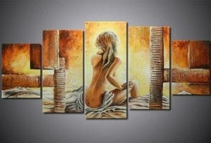5 Piece Abstract Painting, Bedroom Wall Art Paintings, Girl After Bath, Modern Acrylic Paintings, Large Painting for Sale-HomePaintingDecor