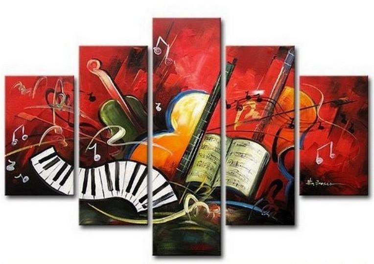 Canvas Art Painting, Abstract Painting, Abstract Art, 5 Piece Oil Painting, Canvas Painting, Violin Music Art-HomePaintingDecor