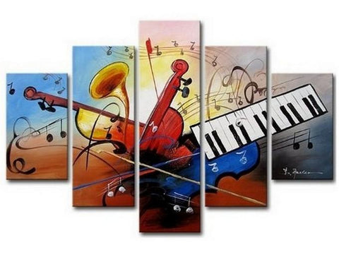 Large Canvas Art, Abstract Art, Canvas Art Painting, Abstract Painting, Wall Art, 5 Piece Wall Painting, Canvas Painting, Violin Music Art-HomePaintingDecor