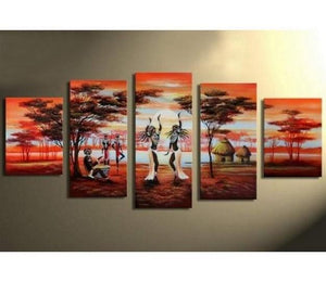 Large Canvas Art, Abstract Art, African Art, Dancing Girl Painting, Canvas Painting, Abstract Painting, Living Room Art painting, 5 Piece Art, Modern Art-HomePaintingDecor
