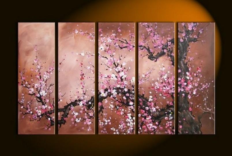 Plum Tree Painting, Large Canvas Art, Abstract Art, Flower Art, Canvas Painting, Abstract Painting, 5 Piece Wall Art, Huge Painting, Acrylic Art, Ready to Hang-HomePaintingDecor
