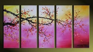 Flower Art, Canvas Painting, Plum Tree Painting, Large Canvas Art, Abstract Art, Abstract Painting, 5 Piece Wall Art, Huge Painting, Acrylic Art, Ready to Hang-HomePaintingDecor