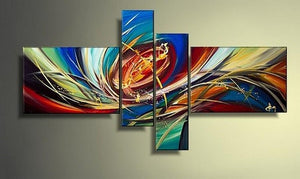 Colorful Lines, Contemporary Abstract Painting, Acrylic Modern Paintings, 4 Piece Wall Art Paintings, Living Room Canvas Painting, Hand Painted Art, Simple Modern Art-HomePaintingDecor