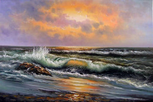 Seascape Art, Hand Painted Art, Canvas Art, pacific Ocean, Sunset Painting, Canvas Painting, Large Wall Art, Large Painting, Canvas Oil Painting, Canvas Wall Art-HomePaintingDecor