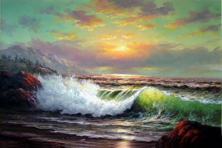 Sunrise Painting, Canvas Art, Seascape Art, pacific Ocean, Big Wave, Canvas Painting, Large Wall Art, Large Painting, Canvas Oil Painting, Canvas Art-HomePaintingDecor