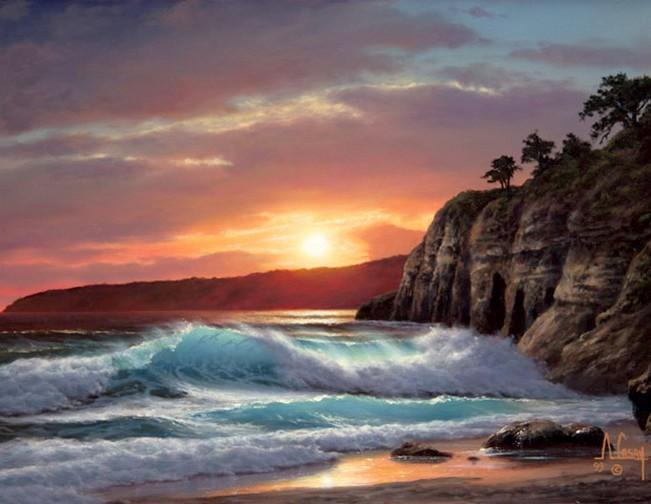 Sunset Painting, Canvas Art, Seascape Art, pacific Ocean, Big Wave, Canvas Painting, Large Wall Art, Large Painting, Canvas Oil Painting, Canvas Art-HomePaintingDecor