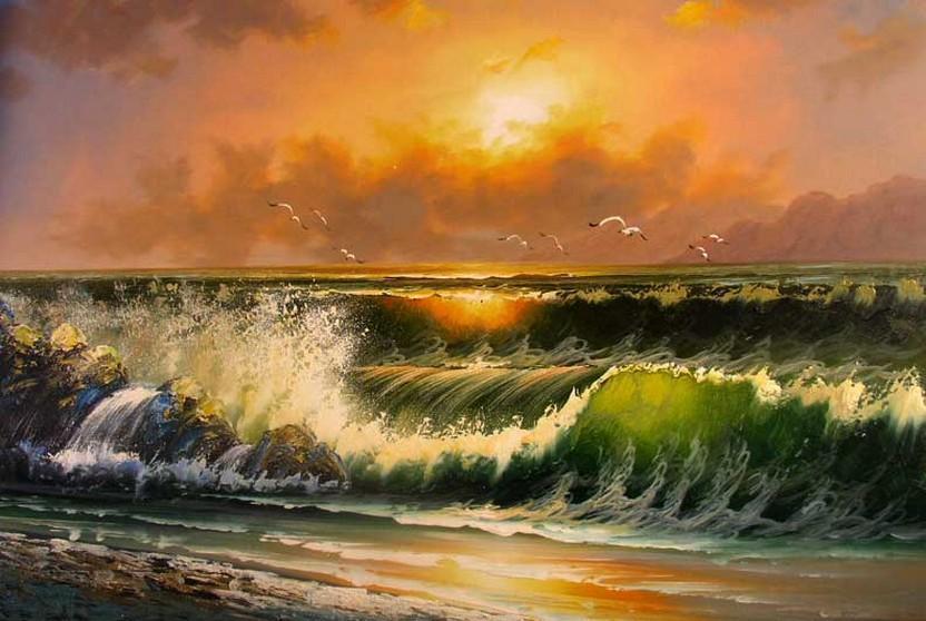 Sunrise Painting, Canvas Art, Canvas Painting, pacific Ocean, Seashore Painting, Seascape Art, Large Wall Art, Large Painting, Canvas Oil Painting, Canvas Art-HomePaintingDecor