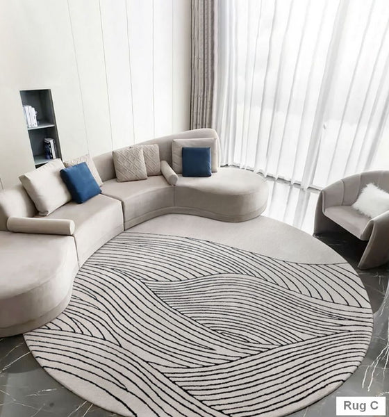 Modern Wool Rugs for Living Room, Coffee Table Round Modern Rugs, Abstract Modern Rugs for Dining Room Table, Contemporary Modern Wool Rugs, Modern Rugs for Bedroom-HomePaintingDecor