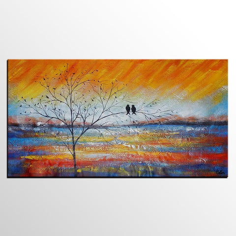 Acrylic Abstract Painting, Love Birds Painting, Living Room Wall Art Paintings, Custom Original Paintings, Acrylic Painting for Sale-HomePaintingDecor