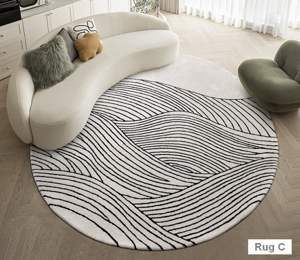 Modern Wool Rugs for Living Room, Coffee Table Round Modern Rugs, Abstract Modern Rugs for Dining Room Table, Contemporary Modern Wool Rugs, Modern Rugs for Bedroom-HomePaintingDecor