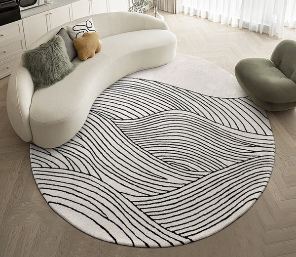 Modern Wool Rugs for Living Room, Coffee Table Round Modern Rugs, Abstract Modern Rugs for Dining Room Table, Contemporary Modern Wool Rugs, Modern Rugs for Bedroom-HomePaintingDecor