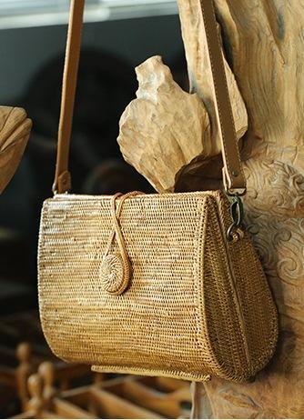 Woven Rattan Handbag, Natural Fiber Handbag, Small Rustic Handbag, Handmade Rattan Handbag for Outdoors-HomePaintingDecor