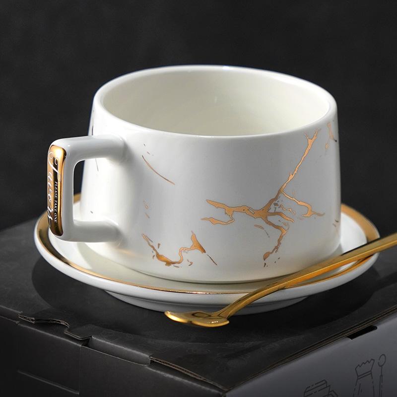 Large Tea Cup, White Coffee Cup, Black Coffee Mug, Ceramic Cup, Coffee Cup and Saucer Set-HomePaintingDecor