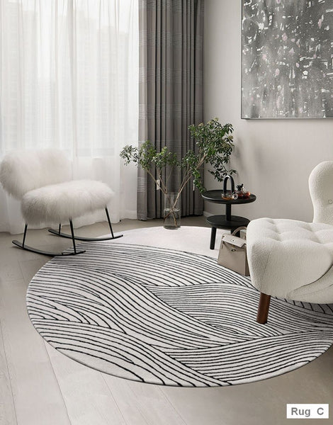 Modern Wool Rugs for Living Room, Coffee Table Round Modern Rugs, Abstract Modern Rugs for Dining Room Table, Contemporary Modern Wool Rugs, Modern Rugs for Bedroom-HomePaintingDecor