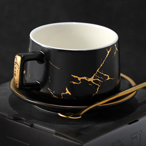 Black Coffee Cup, White Coffee Mug, Tea Cup, Ceramic Cup, Coffee Cup and Saucer Set-HomePaintingDecor