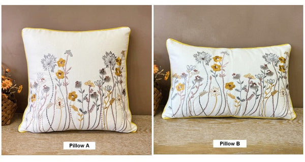 Simple Decorative Throw Pillows for Couch, Spring Flower Decorative Throw Pillows, Embroider Flower Cotton Pillow Covers, Farmhouse Sofa Decorative Pillows-HomePaintingDecor