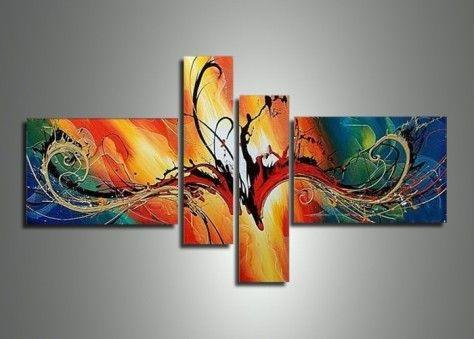 Modern Art on Canvas, 4 Piece Canvas Art, Bedroom Abstract Wall Art, Acrylic Abstract Painting, Contemporary Art for Sale-HomePaintingDecor