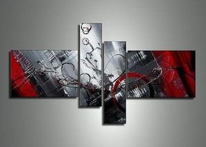 4 Piece Canvas Art, Modern Abstract Painting, Acrylic Painting for Sale, Black and Red Painting, Living Room Simple Contemporary Art-HomePaintingDecor