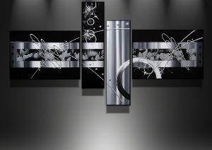 Abstract Canvas Wall Art Paintings, Black and White Painting, Living Room Modern Paintings, Acrylic Painting on Canvas, 4 Piece Wall Art, Buy Painting Online-HomePaintingDecor