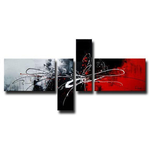 4 Piece Canvas Art Paintings, Huge Painting Above Couch, Abstract Paintings for Living Room, Black and Red Canvas Painting, Buy Art Online-HomePaintingDecor