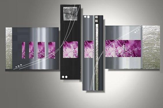 Black, Purple and Silver, Abstract Painting, Abstract Painting on Canvas, Bedroom Wall Art Ideas, Acrylic Painting on Canvas, 4 Piece Wall Art-HomePaintingDecor