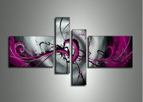 Black and Purple Canvas Wall Art, Abstract Painting for Bedroom, Buy Art Online, Acrylic Art, 4 Piece Wall Art Paintings-HomePaintingDecor