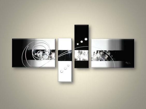 Abstract Acrylic Art, 4 Piece Canvas Art Paintings, Black and White Canvas Wall Art Paintings, Abstract Oil Painting, Modern Wall Art Ideas for Living Room-HomePaintingDecor