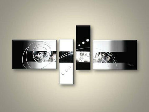Abstract Acrylic Art, 4 Piece Canvas Art Paintings, Black and White Canvas Wall Art Paintings, Abstract Oil Painting, Modern Wall Art Ideas for Living Room-HomePaintingDecor
