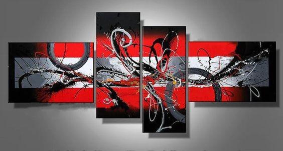 Simple Abstract Canvas Art, Black and Red Wall Art Paintings, Large Modern Paintings on Canvas, Extra Large Canvas Painting-HomePaintingDecor