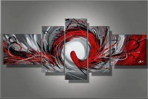Abstract Art, Red Lines Canvas Painting, Huge Wall Art, Large Art Painting, 5 Panel Canvas Set-HomePaintingDecor
