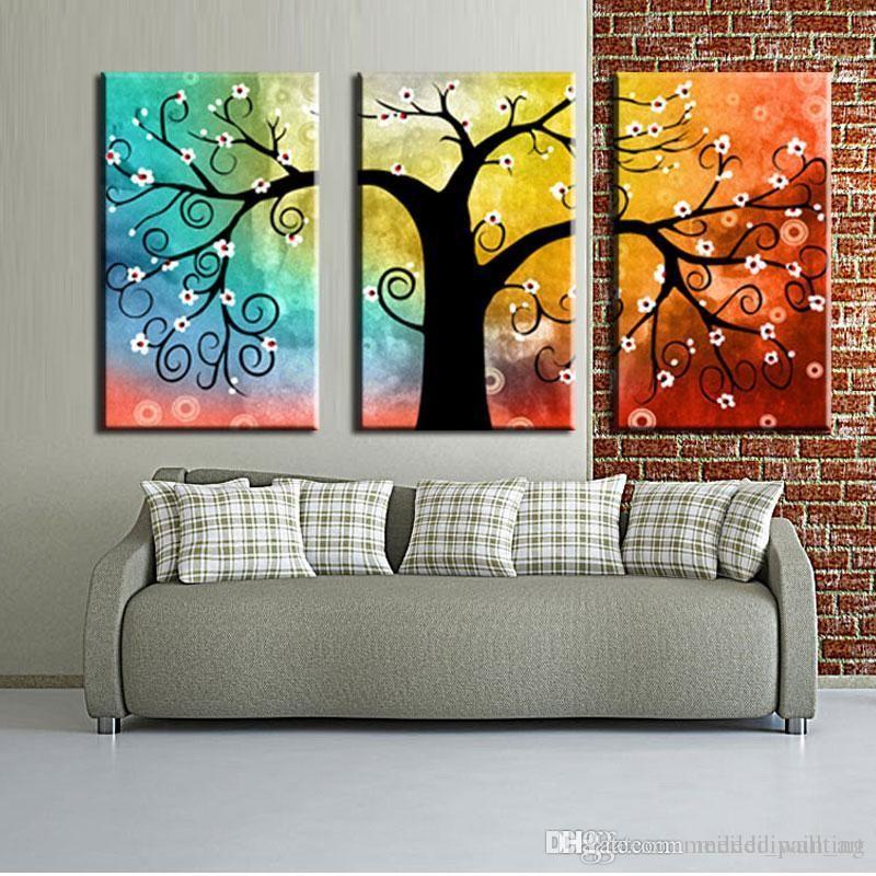 3 Piece Canvas Painting, Tree of Life Painting, Hand Painted Wall Art, Acrylic Painting for Bedroom, Group Paintings for Sale-HomePaintingDecor