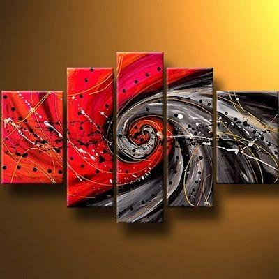Abstract Painting on Canvas, Red Canvas Painting, Modern Wall Art Paintings, Extra Large Painting for Living Room, 5 Panel Wall Painting-HomePaintingDecor