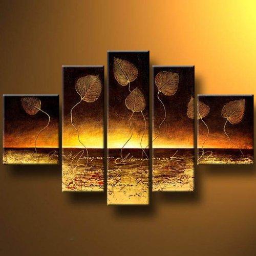 Abstract Canvas Paintings, Modern Abstract Painting, Golden Leaves Painting, Canvas Painting for Dining Room, Modern Wall Art Paintings-HomePaintingDecor