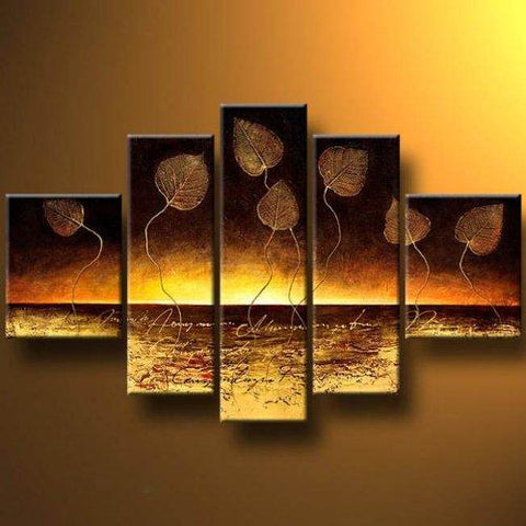 Abstract Canvas Paintings, Modern Abstract Painting, Golden Leaves Painting, Canvas Painting for Dining Room, Modern Wall Art Paintings-HomePaintingDecor