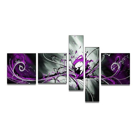 Hand Painted Art, Group Painting, Purple and Black Abstract Art, 5 Piece Wall Painting, Large Wall Art, Abstract Painting, Huge Wall Art, Acrylic Art-HomePaintingDecor