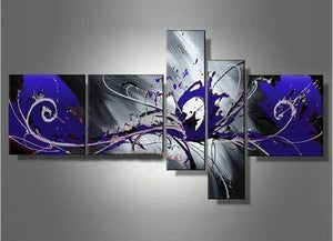 Large Wall Art, Blue and Black Abstract Painting, Huge Wall Art, Acrylic Art, Abstract Art, 5 Piece Wall Painting, Group Painting, Canvas Painting-HomePaintingDecor