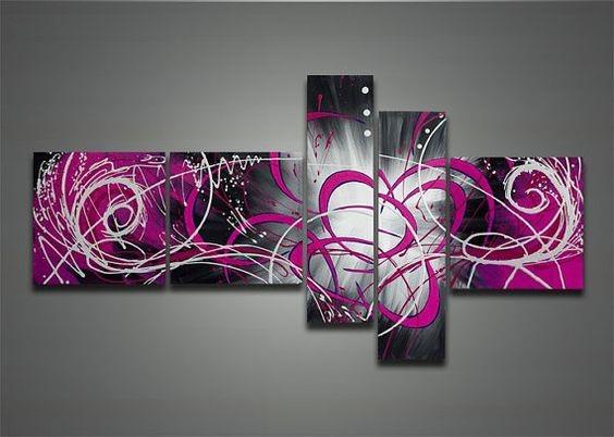 Purple and Black Abstract Art, Abstract Painting, Huge Wall Art, Acrylic Art, 5 Piece Wall Painting, Hand Painted Art, Group Painting-HomePaintingDecor