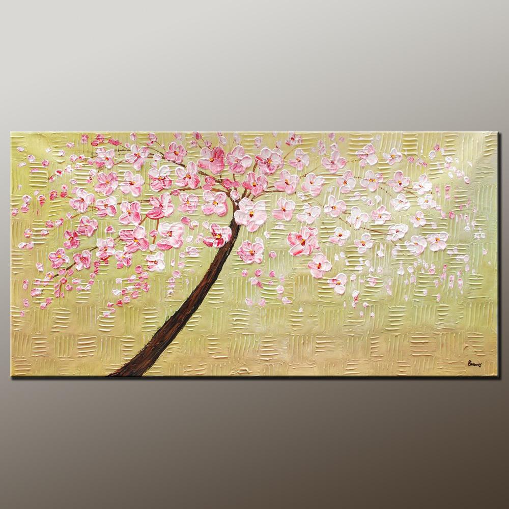 Modern Art, Contemporary Art, Tree Painting, Oil Painting, Flower Painting, Bedroom Wall Art, Heavy Texture Painting, Bedroom Wall Art, Canvas Art-HomePaintingDecor