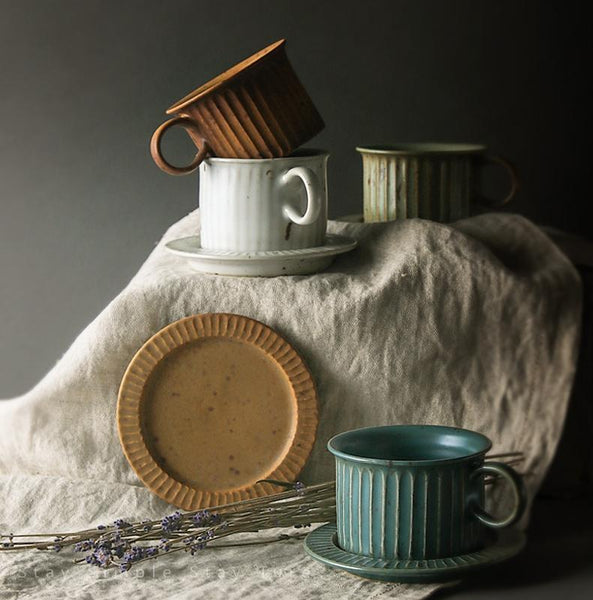 Latte Coffee Cup, Cappuccino Coffee Mug, Pottery Coffee Cups, Tea Cup, Ceramic Coffee Cup, Coffee Cup and Saucer Set-HomePaintingDecor