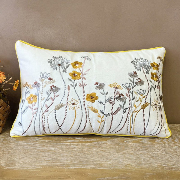 Simple Decorative Throw Pillows for Couch, Spring Flower Decorative Throw Pillows, Embroider Flower Cotton Pillow Covers, Farmhouse Sofa Decorative Pillows-HomePaintingDecor
