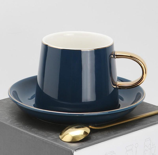 Handmade Coffee Cup and Saucer, White Coffee Mug, Blue, Green, Ceramic Cup, Beautiful Coffee Cup and Saucer Set-HomePaintingDecor