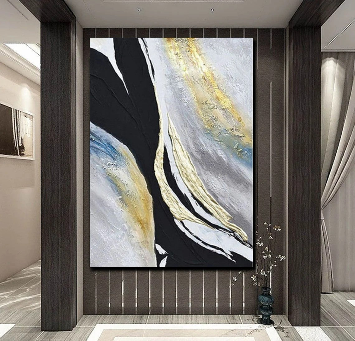 Black Abstract Acrylic Paintings, Large Paintings for Bedroom, Simple Modern Art, Modern Wall Art Ideas, Contemporary Canvas Paintings-HomePaintingDecor