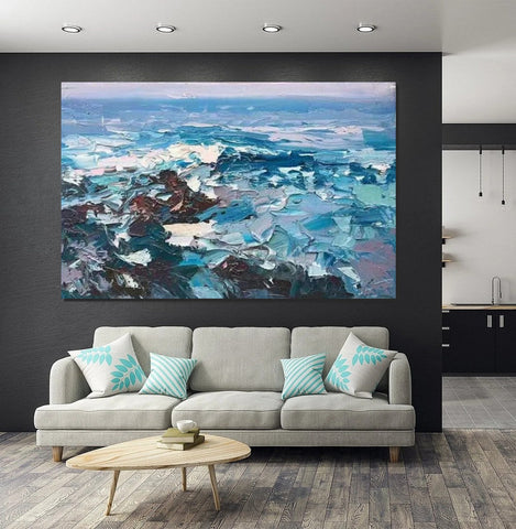 Landscape Canvas Paintings, Seascape Painting, Acrylic Paintings for Living Room, Abstract Landscape Paintings, Seascape Big Wave Painting, Heavy Texture Canvas Art-HomePaintingDecor