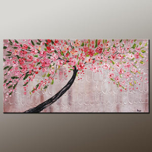 Modern Art, Contemporary Art, Tree Painting, Oil Painting, Flower Painting, Bedroom Wall Art, Heavy Texture Painting, Bedroom Wall Art, Canvas Art-HomePaintingDecor